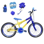 Ficha técnica e caractérísticas do produto Bicicleta Infantil Aro 20 Amarela Azul Kit E Roda Aero Azul C/ Acessórios e Kit Proteção