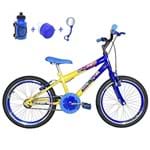 Bicicleta Infantil Aro 20 Azul Kit E Roda Aero Amarela Com Acessórios
