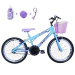 Ficha técnica e caractérísticas do produto Bicicleta Infantil Aro 20 Azul Claro Kit e Roda Aero Lilás com Acessórios