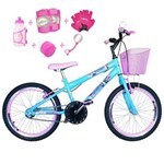 Ficha técnica e caractérísticas do produto Bicicleta Infantil Aro 20 Azul Claro Kit e Roda Aero Rosa Bebê com Acessórios e Kit Proteção