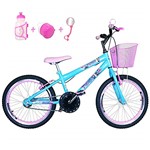 Ficha técnica e caractérísticas do produto Bicicleta Infantil Aro 20 Azul Claro Kit e Roda Aero Rosa Bebê com Acessórios