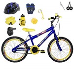 Ficha técnica e caractérísticas do produto Bicicleta Infantil Aro 20 Azul Kit e Roda Aero Amarela C/Capacete, Kit Proteção e Acelerador