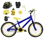Ficha técnica e caractérísticas do produto Bicicleta Infantil Aro 20 Azul Kit E Roda Aero Amarela C/ Capacete, Kit Proteção E Acelerador