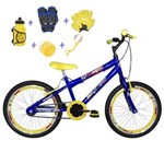 Ficha técnica e caractérísticas do produto Bicicleta Infantil Aro 20 Azul Kit e Roda Aero Amarelo com Acessórios e Kit Proteção