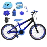 Bicicleta Infantil Aro 20 Preta Kit e Roda Aero Azul C/Capacete, Kit Proteção e Acelerador