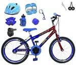 Ficha técnica e caractérísticas do produto Bicicleta Infantil Aro 20 Azul Vermelha Kit e Roda Aero Azul C/Capacete, Kit Proteção e Acelerador