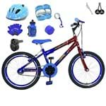 Bicicleta Infantil Aro 20 Vermelha Kit e Roda Aero Azul C/Capacete, Kit Proteção e Acelerador