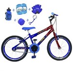 Ficha técnica e caractérísticas do produto Bicicleta Infantil Aro 20 Azul Vermelha Kit e Roda Aero Azul com Acessórios e Kit Proteção