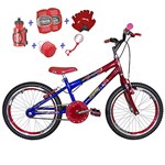 Ficha técnica e caractérísticas do produto Bicicleta Infantil Aro 20 Azul Vermelha Kit e Roda Aero Vermelha C/Acessórios e Kit Proteção