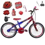 Ficha técnica e caractérísticas do produto Bicicleta Infantil Aro 20 Azul Vermelha Kit e Roda Aero Vermelha C/Capacete, Kit Proteção e Acelerador
