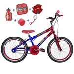Ficha técnica e caractérísticas do produto Bicicleta Infantil Aro 20 Azul Vermelha Kit e Roda Aero Vermelha com Acessórios e Kit Proteção