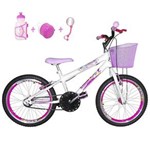 Bicicleta Infantil Aro 20 Branca Kit E Roda Aero Pink Com Acessórios