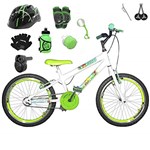 Ficha técnica e caractérísticas do produto Bicicleta Infantil Aro 20 Branca Kit e Roda Aero Verde C/Capacete, Kit Proteção e Acelerador