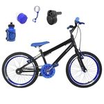 Ficha técnica e caractérísticas do produto Bicicleta Infantil Aro 20 Preta Kit e Roda Aero Azul C/ Acelerador Sonoro
