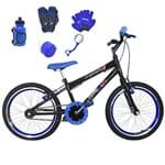 Bicicleta Infantil Aro 20 Preta Kit e Roda Aero Azul C/Acessórios e Kit Proteção