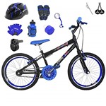 Ficha técnica e caractérísticas do produto Bicicleta Infantil Aro 20 Preta Kit e Roda Aero Azul C/Capacete, Kit Proteção e Acelerador