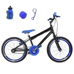 Ficha técnica e caractérísticas do produto Bicicleta Infantil Aro 20 Preta Kit E Roda Aero Azul Com Acessórios