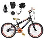 Ficha técnica e caractérísticas do produto Bicicleta Infantil Aro 20 Preta Kit e Roda Aero Laranja C/Acessórios e Kit Proteção