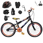 Ficha técnica e caractérísticas do produto Bicicleta Infantil Aro 20 Preta Kit e Roda Aero Laranja C/Capacete, Kit Proteção e Acelerador