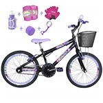 Ficha técnica e caractérísticas do produto Bicicleta Infantil Aro 20 Preta Kit e Roda Aero Lilás C/Acessórios e Kit Proteção