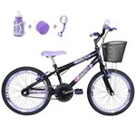 Ficha técnica e caractérísticas do produto Bicicleta Infantil Aro 20 Preta Kit e Roda Aero Lilás com Acessórios