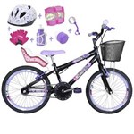 Ficha técnica e caractérísticas do produto Bicicleta Infantil Aro 20 Preta Kit e Roda Aero Lilás com Cadeirinha de Boneca Completa