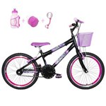 Ficha técnica e caractérísticas do produto Bicicleta Infantil Aro 20 Preta Kit e Roda Aero Pink com Acessórios