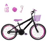 Ficha técnica e caractérísticas do produto Bicicleta Infantil Aro 20 Preta Kit E Roda Aero Pink Com Acessórios