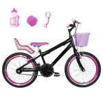 Ficha técnica e caractérísticas do produto Bicicleta Infantil Aro 20 Preta Kit E Roda Aero Pink Com Cadeirinha