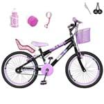 Ficha técnica e caractérísticas do produto Bicicleta Infantil Aro 20 Preta Kit E Roda Aero Rosa Bebê Com Cadeirinha