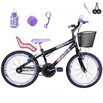 Ficha técnica e caractérísticas do produto Bicicleta Infantil Aro 20 Preta Kit E Roda Aero Roxa Com Cadeirinha