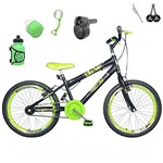 Ficha técnica e caractérísticas do produto Bicicleta Infantil Aro 20 Preta Kit e Roda Aero Verde C/Acelerador Sonoro