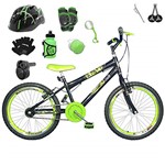 Ficha técnica e caractérísticas do produto Bicicleta Infantil Aro 20 Preta Kit e Roda Aero Verde C/Capacete, Kit Proteção e Acelerador