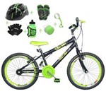 Ficha técnica e caractérísticas do produto Bicicleta Infantil Aro 20 Preta Kit e Roda Aero Verde com Capacete e Kit Proteção