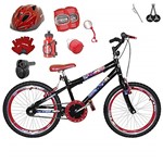Ficha técnica e caractérísticas do produto Bicicleta Infantil Aro 20 Preta Kit e Roda Aero Vermelha C/Capacete, Kit Proteção e Acelerador
