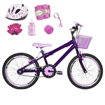Ficha técnica e caractérísticas do produto Bicicleta Infantil Aro 20 Roxa Kit E Roda Aero Rosa Bebê C/ Capacete E Kit Proteção