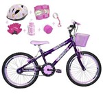 Ficha técnica e caractérísticas do produto Bicicleta Infantil Aro 20 Roxa Kit e Roda Aero Rosa Bebê com Capacete e Kit Proteção