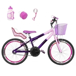 Ficha técnica e caractérísticas do produto Bicicleta Infantil Aro 20 Roxa Rosa Bebê Kit E Roda Aero Pink Com Cadeirinha