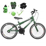Ficha técnica e caractérísticas do produto Bicicleta Infantil Aro 20 Verde Escuro Kit e Roda Aero Preta C/Acessórios e Kit Proteção