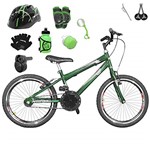 Ficha técnica e caractérísticas do produto Bicicleta Infantil Aro 20 Verde Escuro Kit e Roda Aero Preta C/Capacete, Kit Proteção e Acelerador