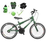 Ficha técnica e caractérísticas do produto Bicicleta Infantil Aro 20 Verde Escuro Kit e Roda Aero Preta com Acessórios e Kit Proteção