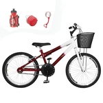 Bicicleta Infantil Aro 20 Vermelha Branca Kit e Roda Aero Branco com Acessórios