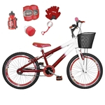 Bicicleta Infantil Aro 20 Vermelha Branca Kit e Roda Aero Vermelho C/Acessórios e Kit Proteção