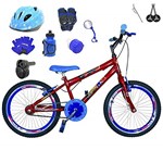Ficha técnica e caractérísticas do produto Bicicleta Infantil Aro 20 Vermelha Kit e Roda Aero Azul C/Capacete, Kit Proteção e Acelerador