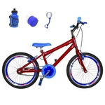 Ficha técnica e caractérísticas do produto Bicicleta Infantil Aro 20 Vermelha Kit E Roda Aero Azul Com Acessórios