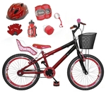 Ficha técnica e caractérísticas do produto Bicicleta Infantil Aro 20 Vermelha Preta Kit E Roda Aero Vermelho C/ Cadeirinha de Boneca Completa