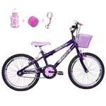 Ficha técnica e caractérísticas do produto Bicicleta Infantil Aro 20 Violeta Kit e Roda Aero Rosa Bebê com Acessórios