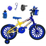 Ficha técnica e caractérísticas do produto Bicicleta Infantil Aro 16 Amarela Azul Kit Azul C/Acelerador Sonoro