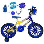 Ficha técnica e caractérísticas do produto Bicicleta Infantil Aro 16 Amarela Azul Kit Azul C/Acessórios e Kit Proteção