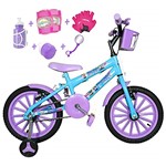 Ficha técnica e caractérísticas do produto Bicicleta Infantil Aro 16 Azul Claro Kit Roxo C/Acessórios e Kit Proteção